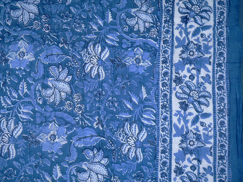 Floral Design Blue Cotton Double Quilt