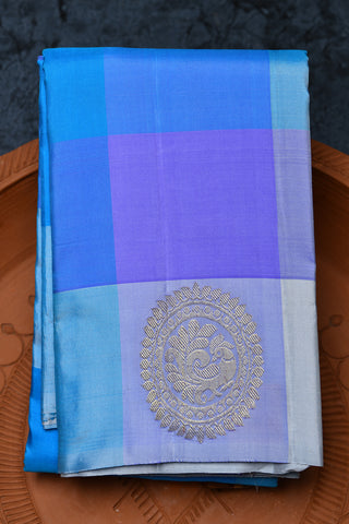 Shades Of Blue Checks With Zari Buttis Kanchipuram Silk Saree