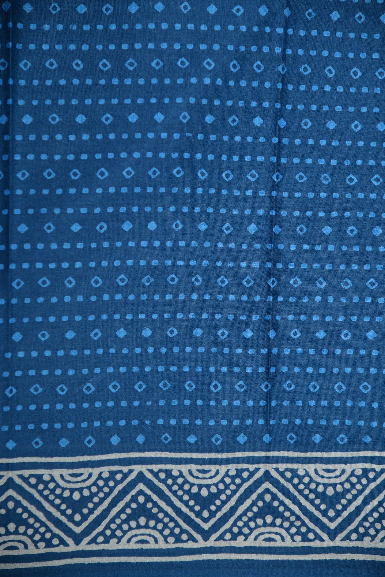 Geometric Design Chevron Border Blue Printed Cotton Saree