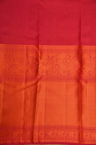 Traditional Thread Work Border With Stripes Magenta And Mustard Kanchipuram Silk Saree