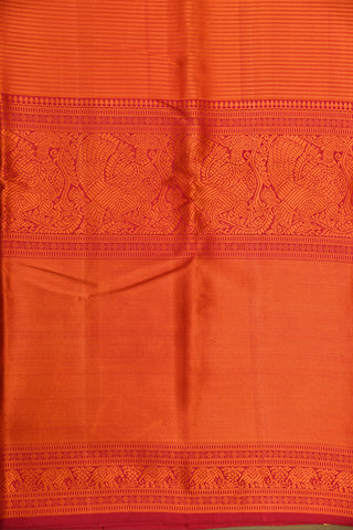 Traditional Thread Work Border With Stripes Magenta And Mustard Kanchipuram Silk Saree