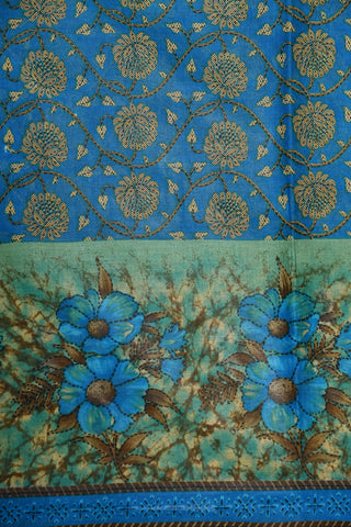 Floral Printed Azure Blue Ahmedabad Cotton Saree