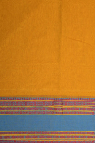 Big Thread Work Border In Plain Mustard Yellow Bengal Cotton Saree