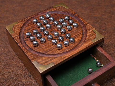 Handicraft Wooden Solitaire Board Game With Metal Balls
