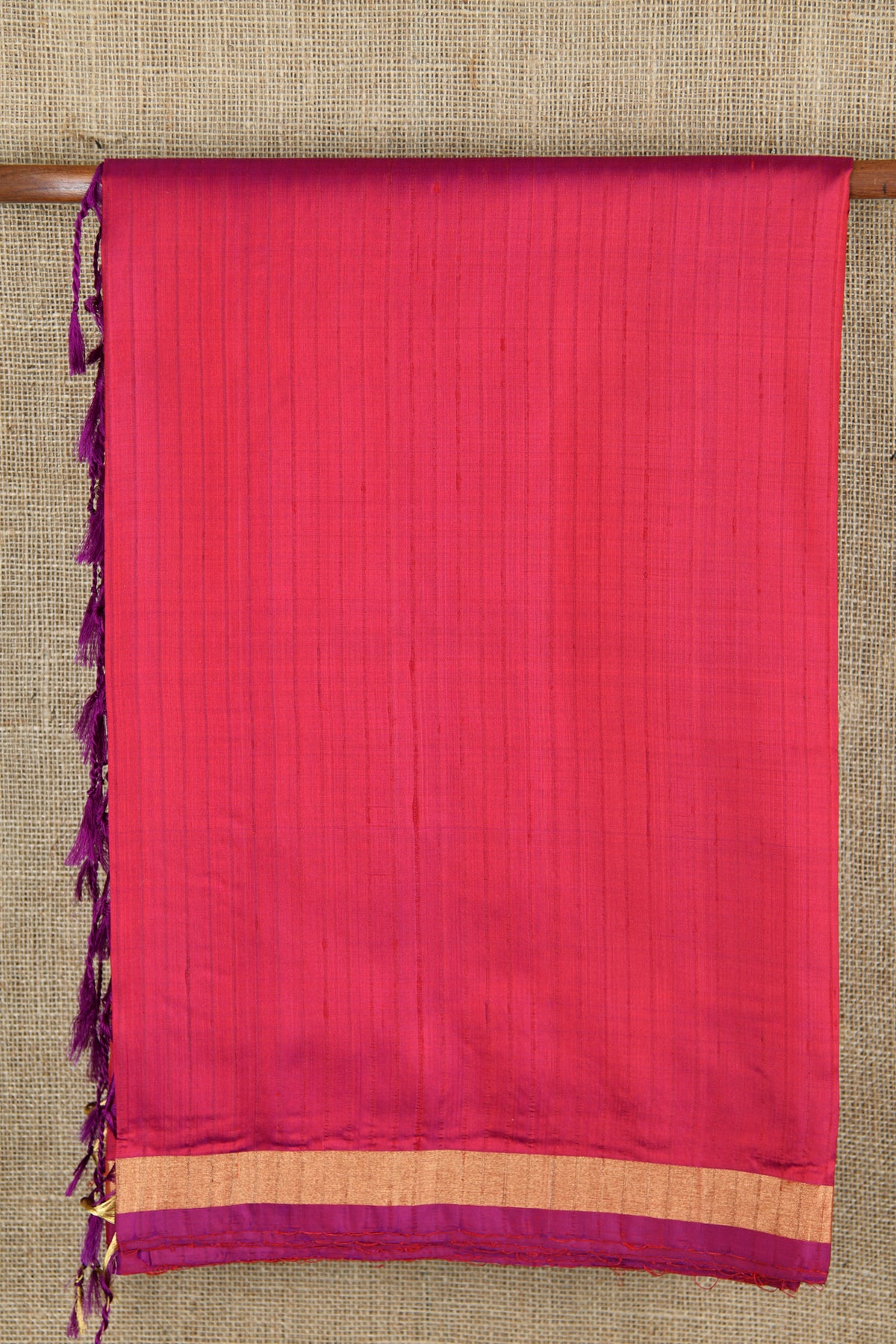 Gold Zari Magenta Pink Plain Silk Saree