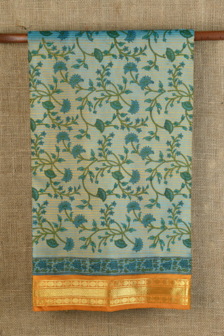 Floral Design Pastel Green Kanchipuram Printed Silk Saree