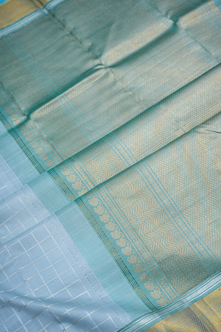 Zari Checked Pastel Blue Kanchipuram Silk Saree