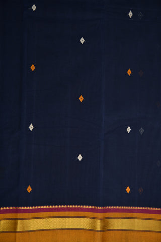 Zig Zag Design Zari Border Thread Work Buttis Navy Blue Kanchi Cotton Saree