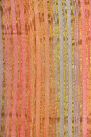 One Inch Border Multicolor Semi Raw Silk Saree