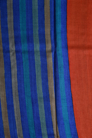 Stripes Royal Blue Tussar Silk Saree