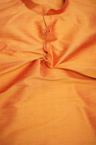 Solid Honey Orange Raw Silk Mens Long Kurta