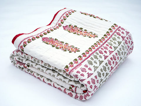 Floral Design Off White Cotton Double Quilt