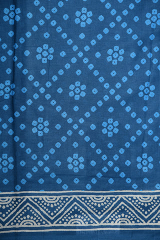 Geometric Design Chevron Border Blue Printed Cotton Saree