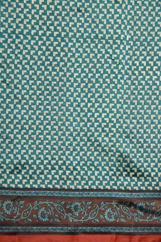 Floral Border With Geometric Pattern Digital Printed Teal Green Raw Silk Saree