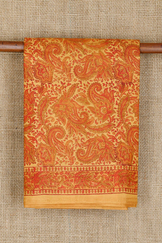 Paisley Floral Design Cream And Red Printed Silk Saree