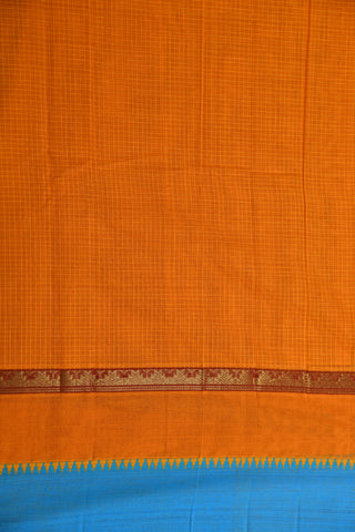 Contrast Temple Border With Checks Yellow Semi Gadwal Cotton Saree