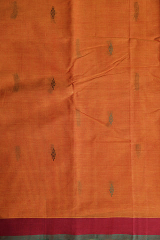Contrast Border Thread Work Diamond Buttis Body Marigold Orange Coimbatore Cotton Saree