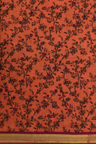Digital Printed Floral Creepers Design Orange Semi Raw Silk Saree