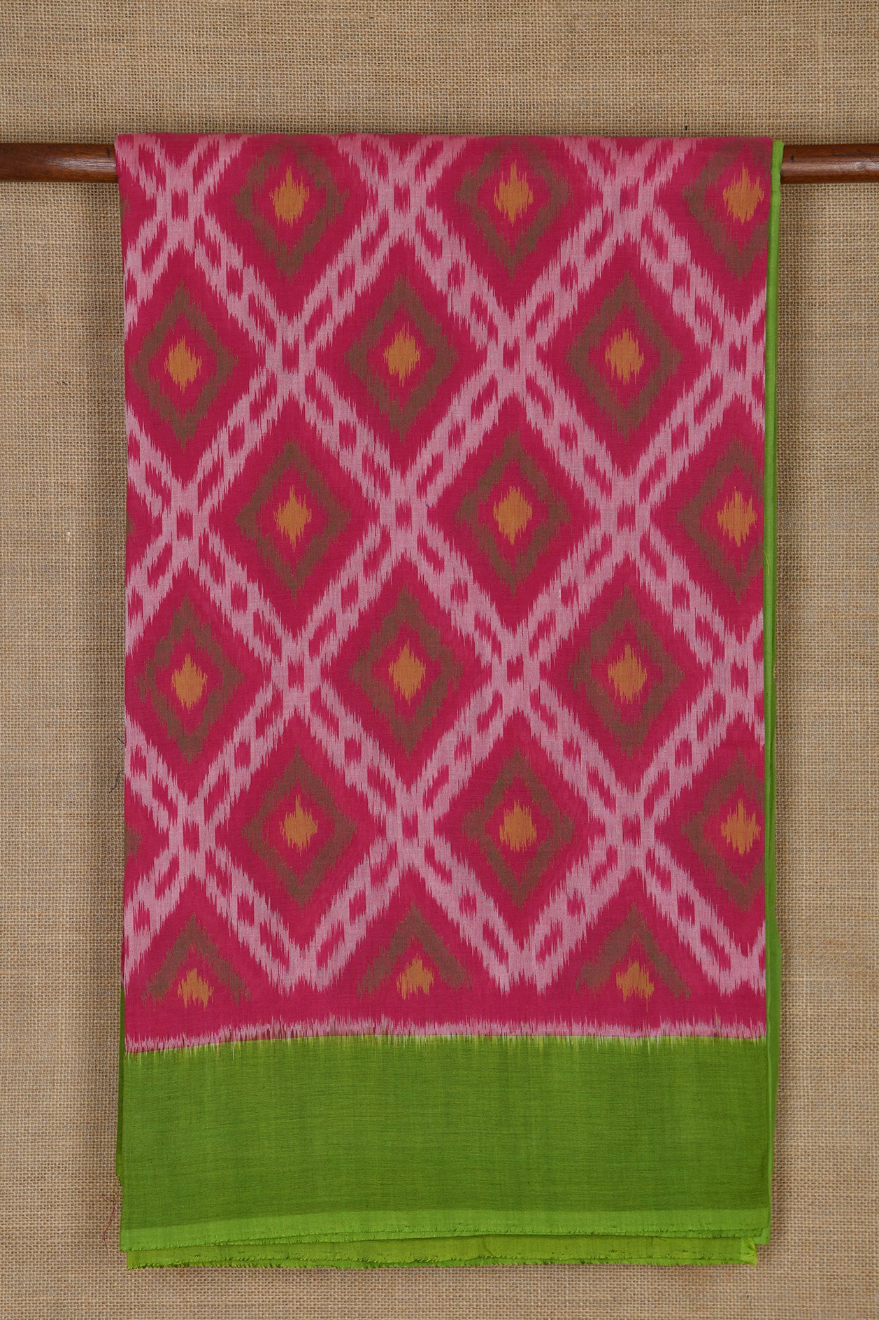 Contrast Border With Geometric Design Magenta Pink Pochampally Cotton Saree