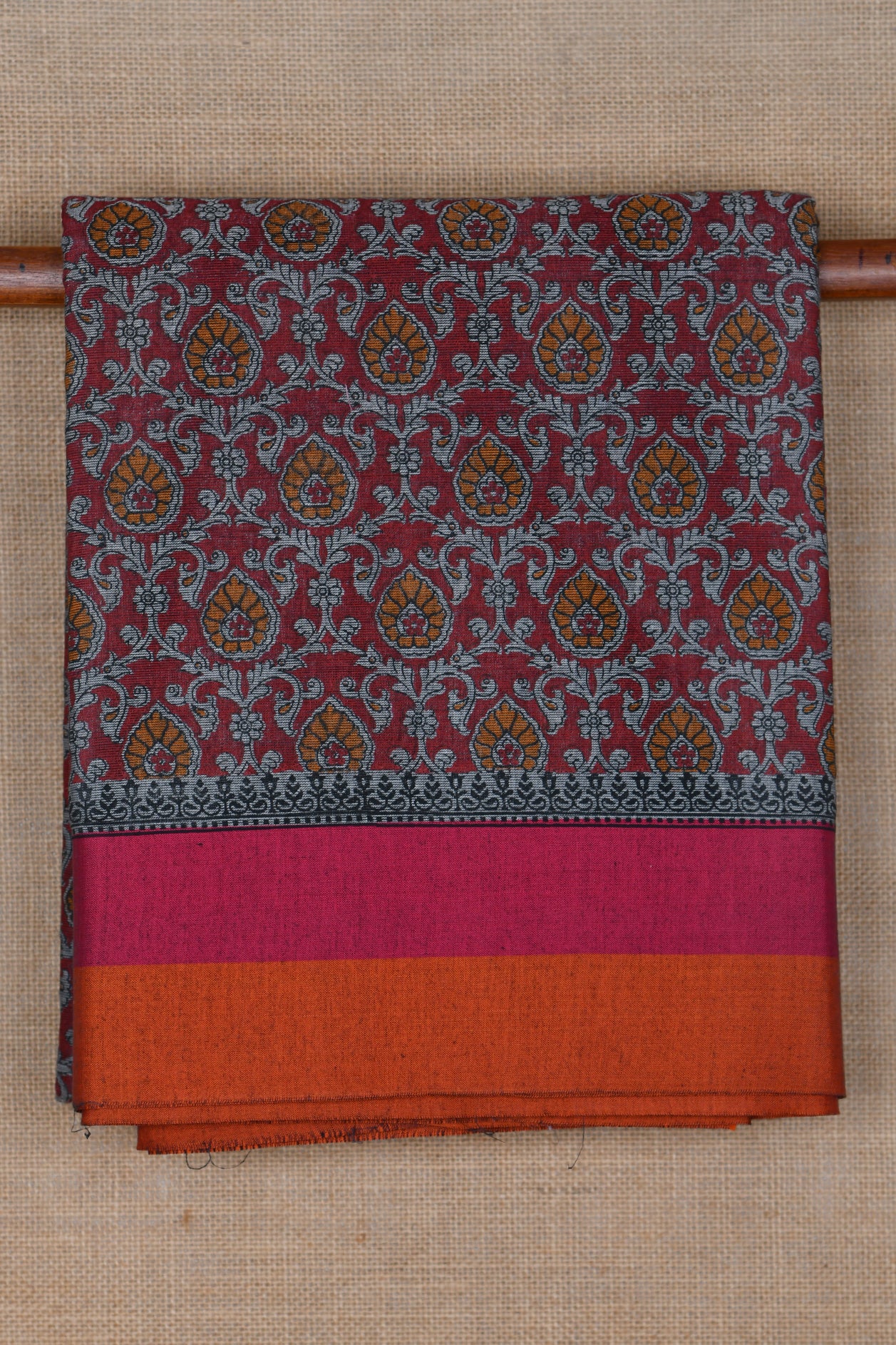 Allover Pattern Rust Red Chanderi Cotton Saree