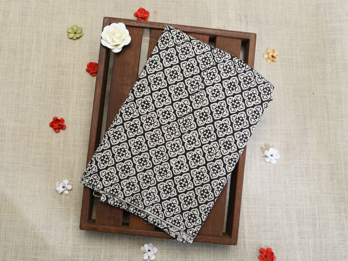 Floral Jaipur Printed Black Cotton Unstitched Blouse Material