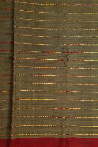 Contrast Border Veldhari Stripes Khaki Green Kanchipuram Silk Saree