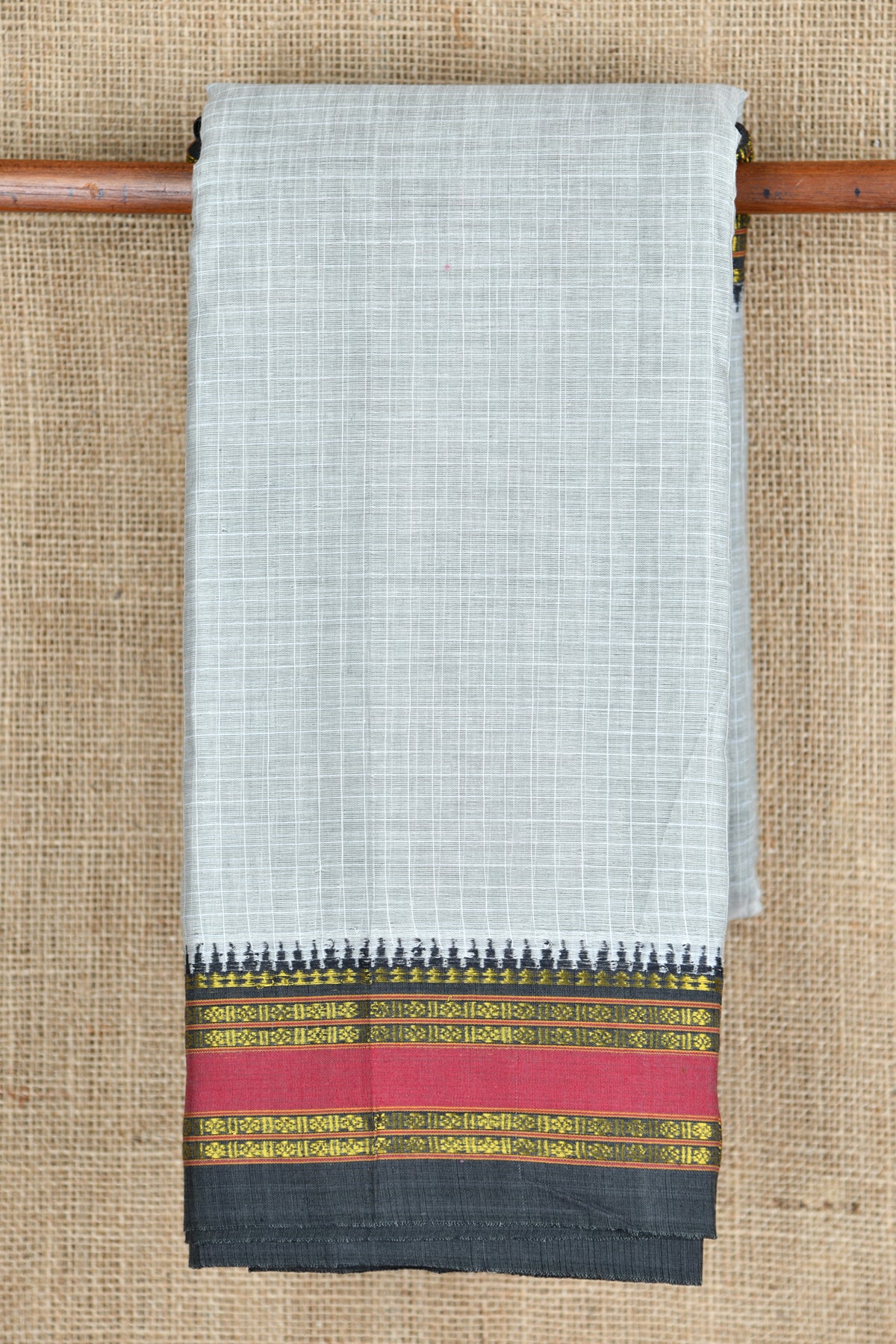 Rudraksh Border Design Grey Gadwal Cotton Saree