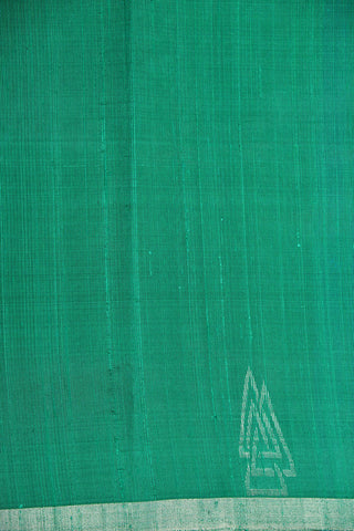 Silver Zari Thin Border With Triangle Motif Teal Green Jute Silk Saree