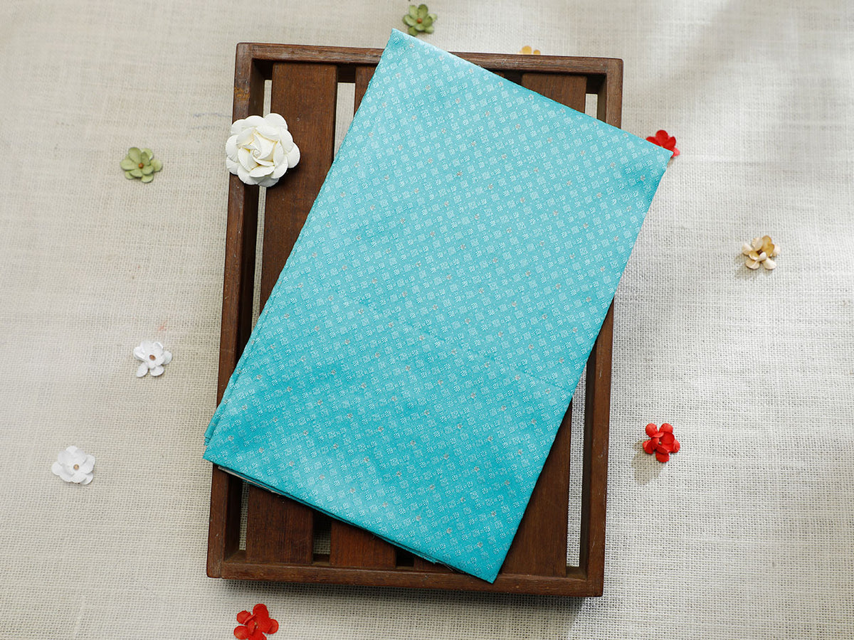 Jacquard Turquoise Blue Banaras Silk Unstitched Blouse Material