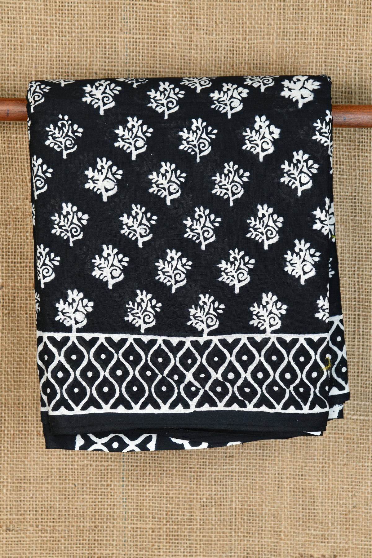 Floral Printed Black Jaipur Cotton Saree