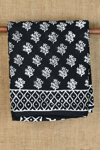 Floral Printed Black Jaipur Cotton Saree