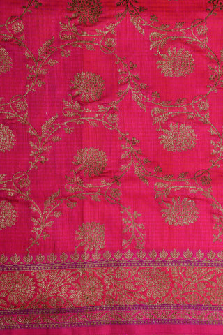 Antique Zari Floral Design Hot Pink Banaras Silk Saree