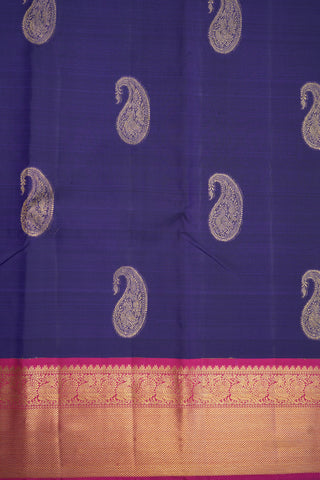 Paisley Motif Navy Blue Kanchipuram Silk Saree