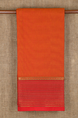 Zari Striped Border In Plain Rust Orange Nine Yards Cotton Saree