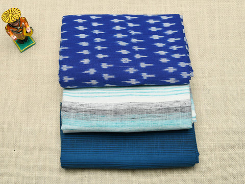 Assorted Set Of 3 Ikat And Stripes Cotton Lungies