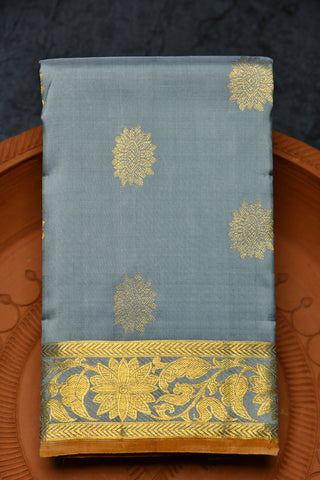 Floral Butta And Border Grey Kanchipuram Silk Saree