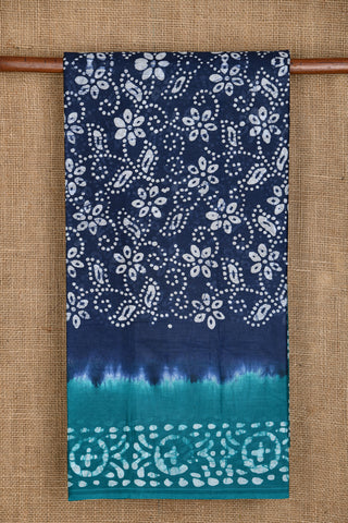 Batik Floral Printed Indigo Blue Hyderabad Cotton Saree