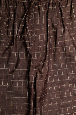 Camp Collar Shirt And Shorts Set In Checks Deep Brown Cotton Mens Night Suit