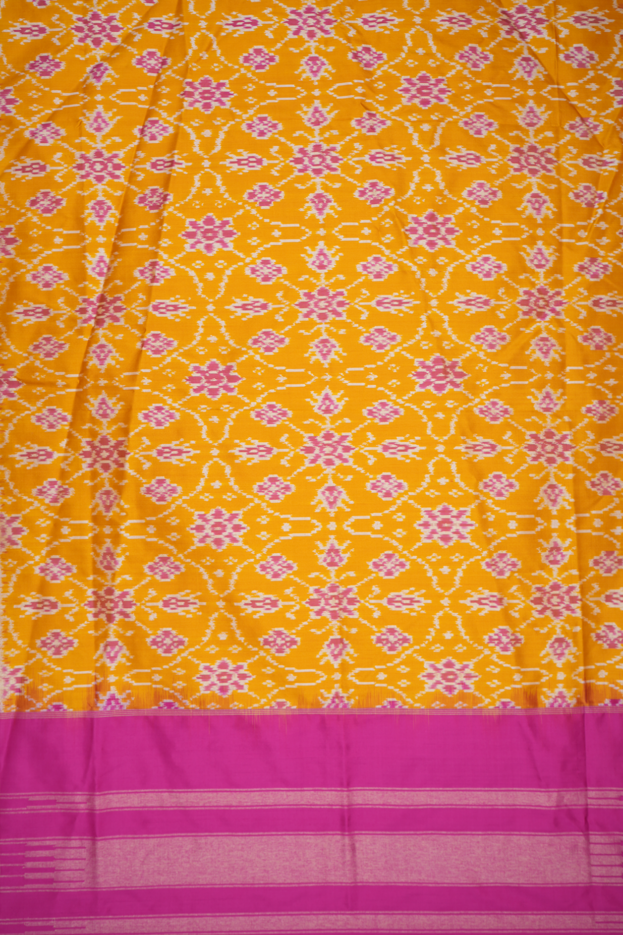 Floral Design Honey Yellow Pochampally Silk Dupatta