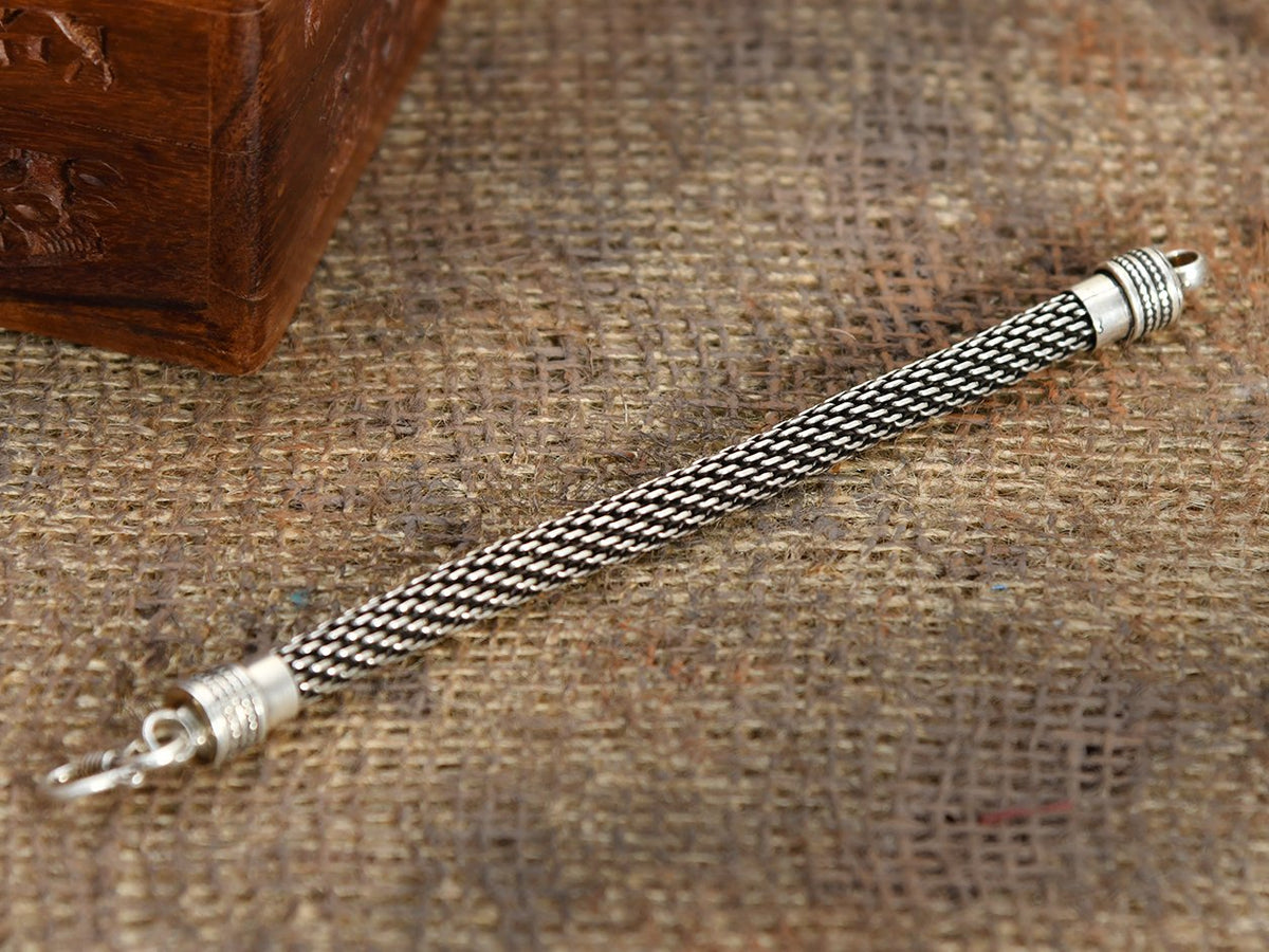 Oxidised Pure Silver Weaving Design Bracelet