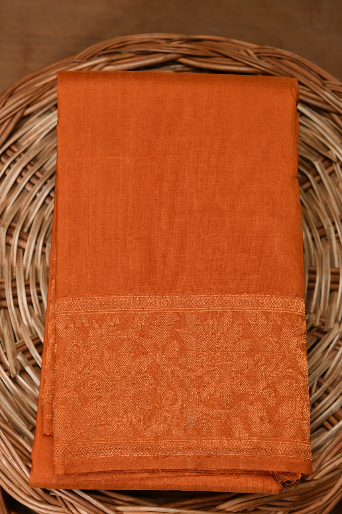 Floral Border Design Ochre Orange Kanchipuram Silk Saree