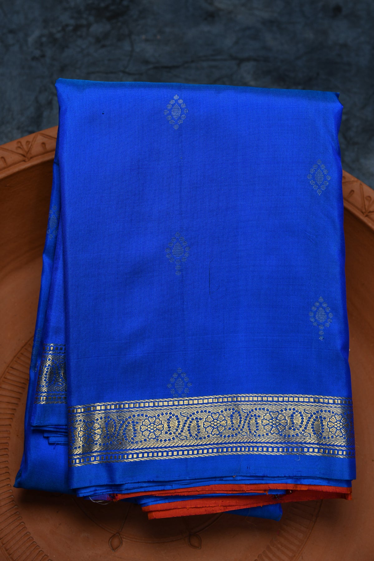 Zari Butta Cobalt Blue Kanchipuram Silk Saree