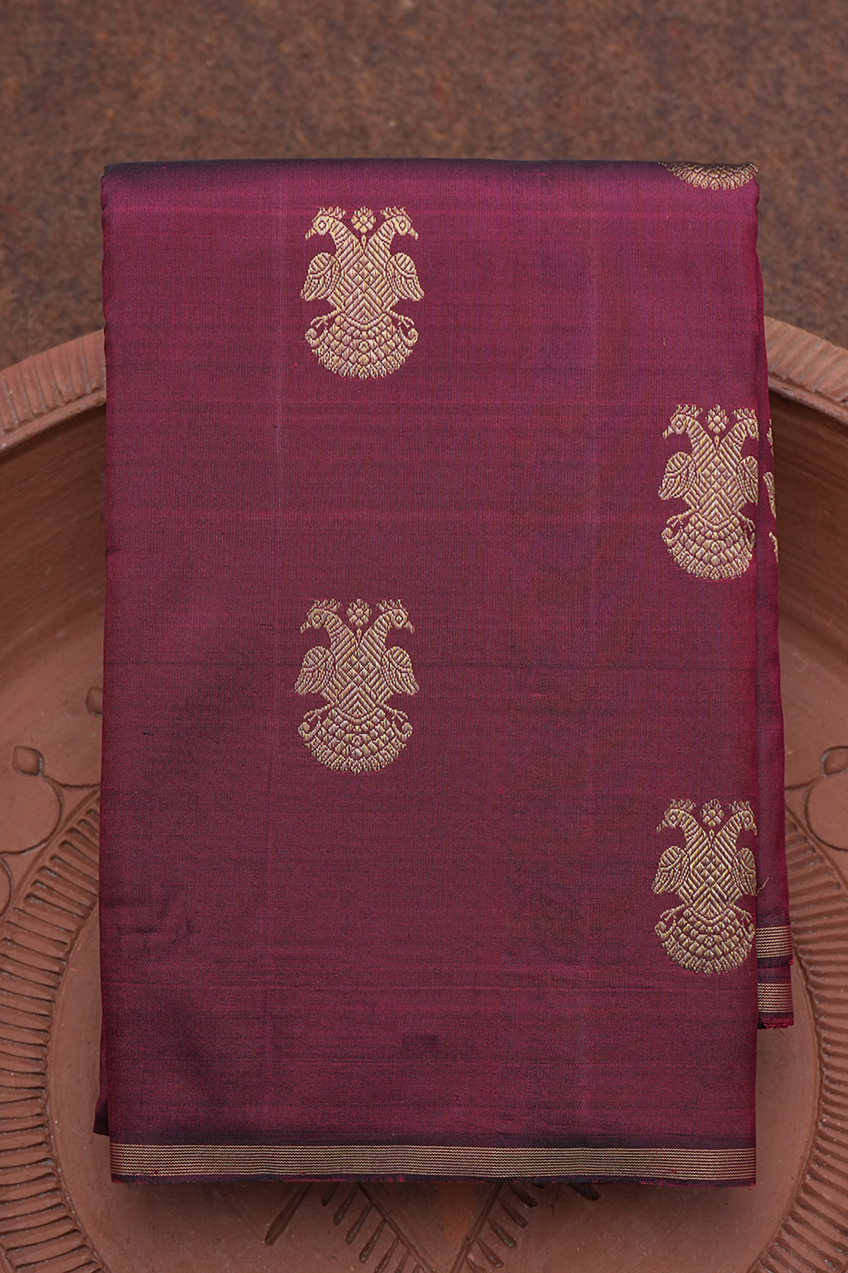 Iruthalai Pakshi Zari Motifs Burgundy Kanchipuram Silk Saree