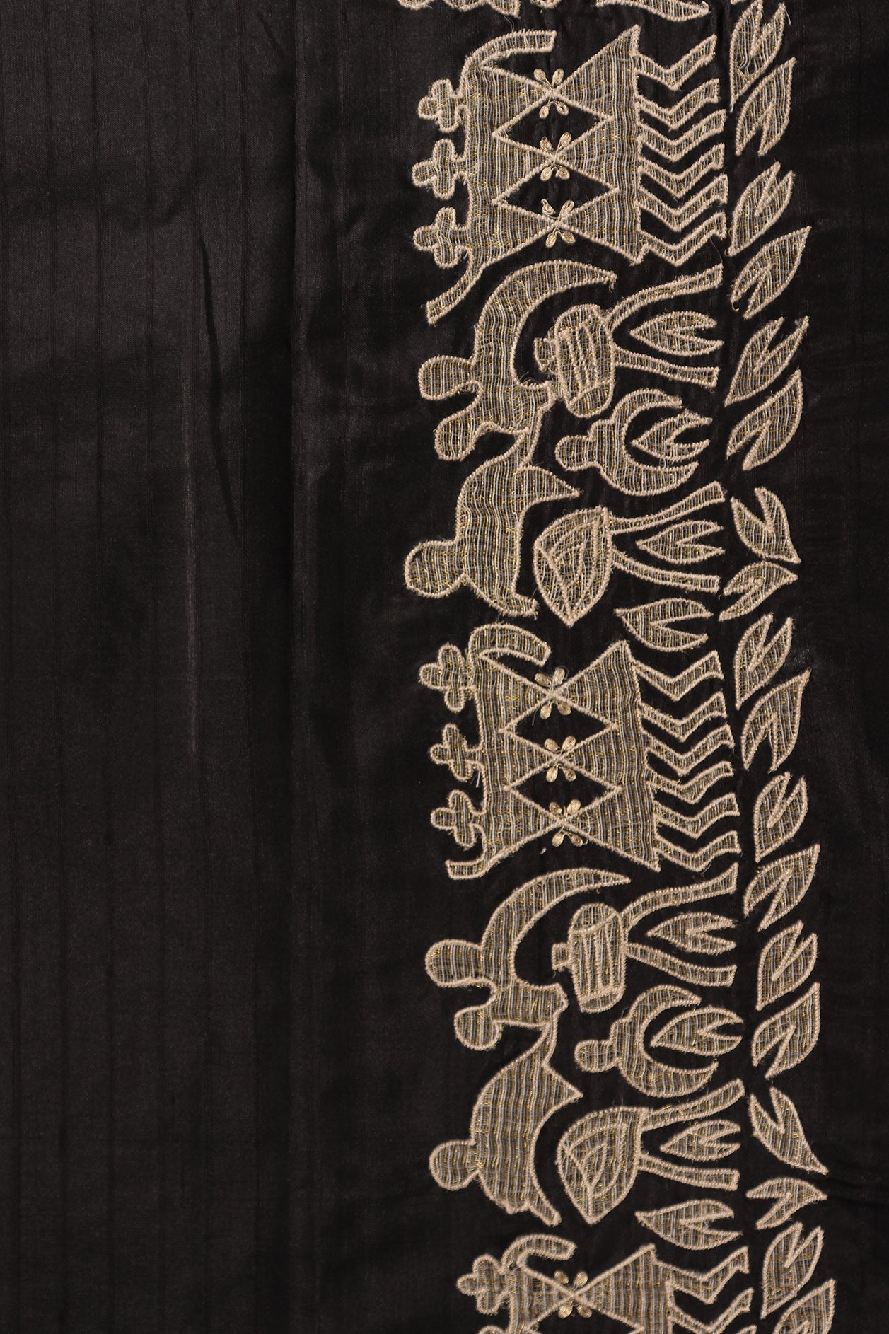 Warli Border Design Black Plain Silk Saree