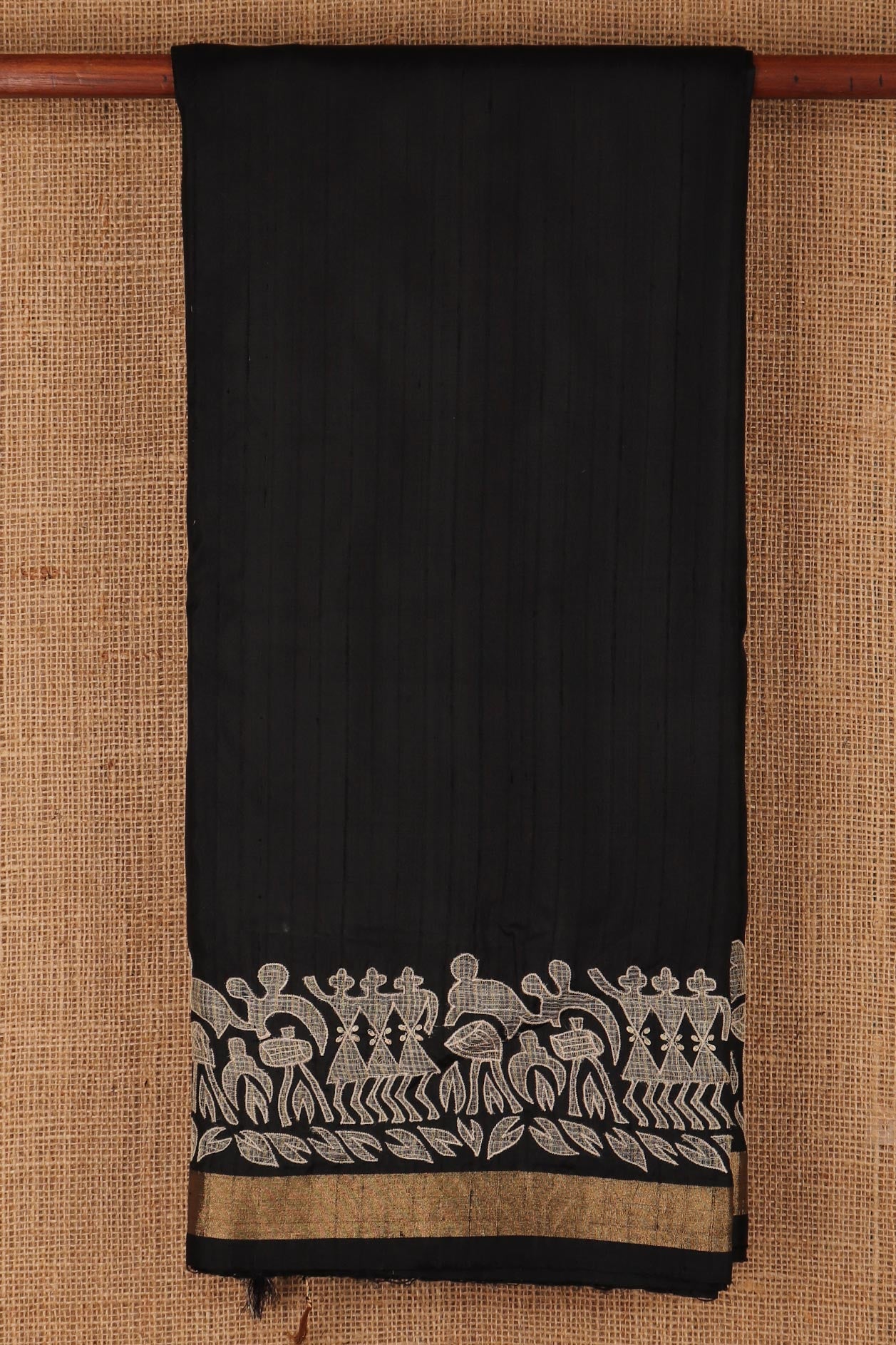 Warli Border Design Black Plain Silk Saree