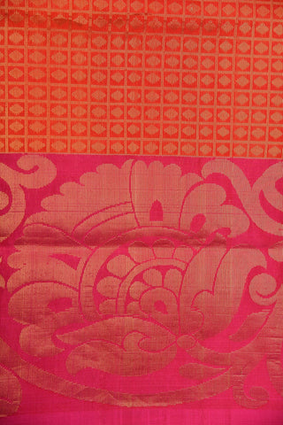 Checked Diamond Design Reddish Dark Orange Soft Silk Saree