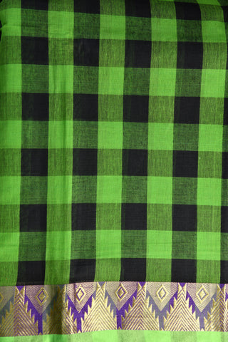 Green And Black Checks Chettinadu Cotton Saree