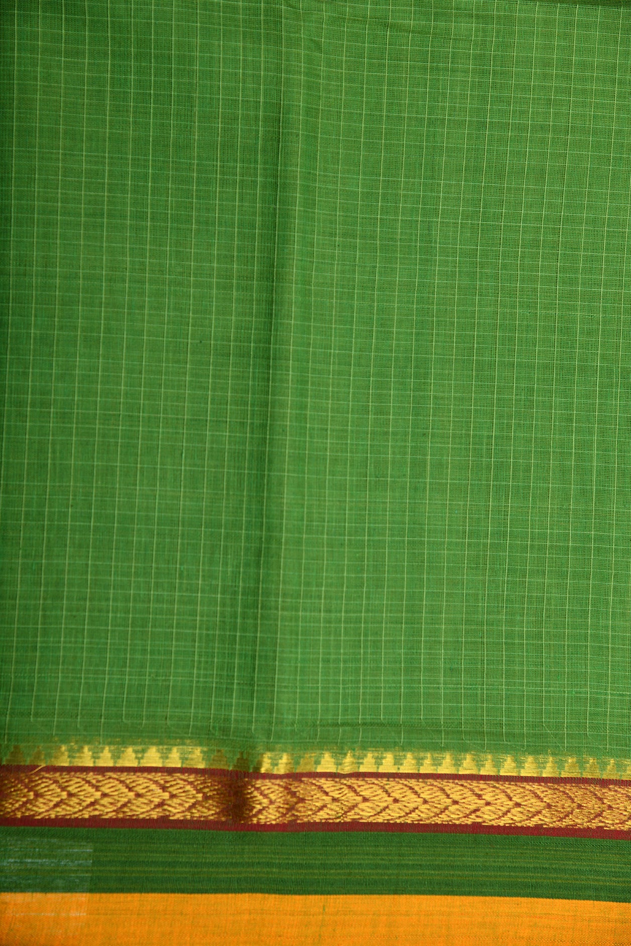 Checks Green Semi Gadwal Cotton Saree