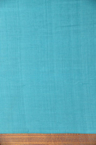 Chevron Border Turquoise Blue Mangalagiri Cotton Saree
