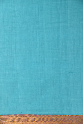 Chevron Border Turquoise Blue Mangalagiri Cotton Saree